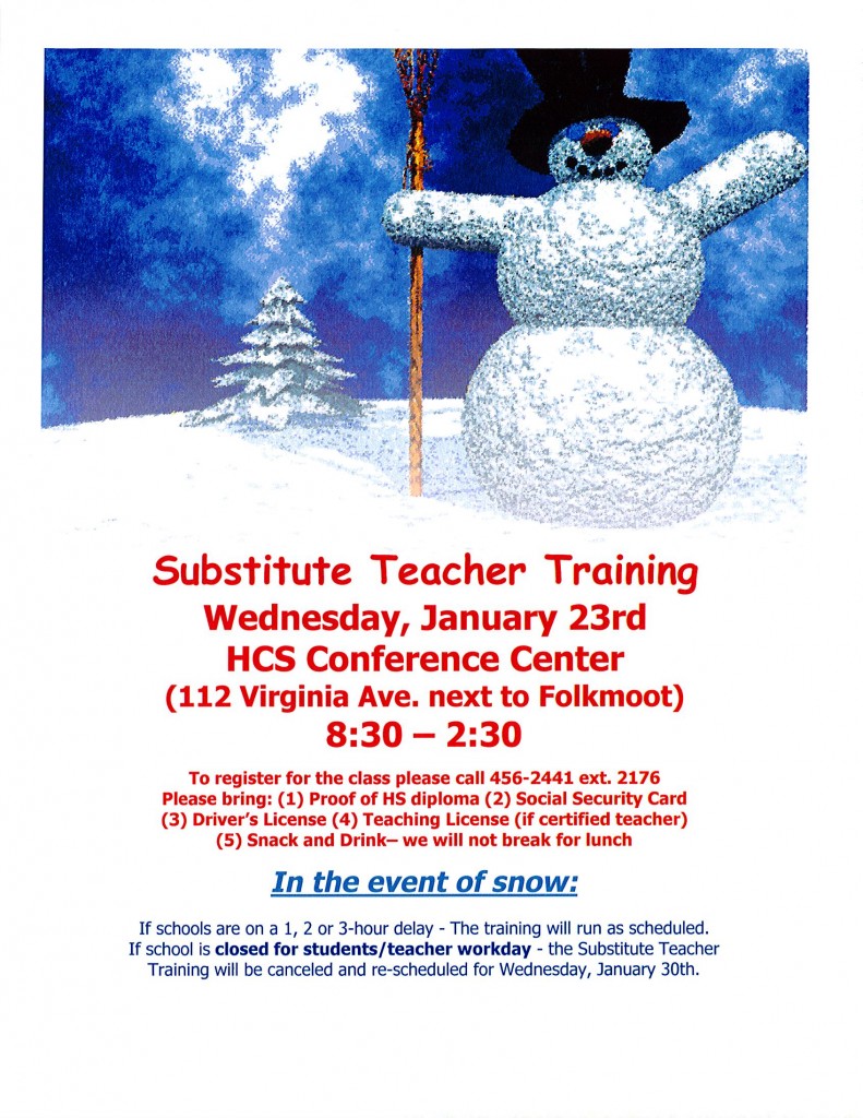 Substitute Teacher Training scheduled for January 23rd