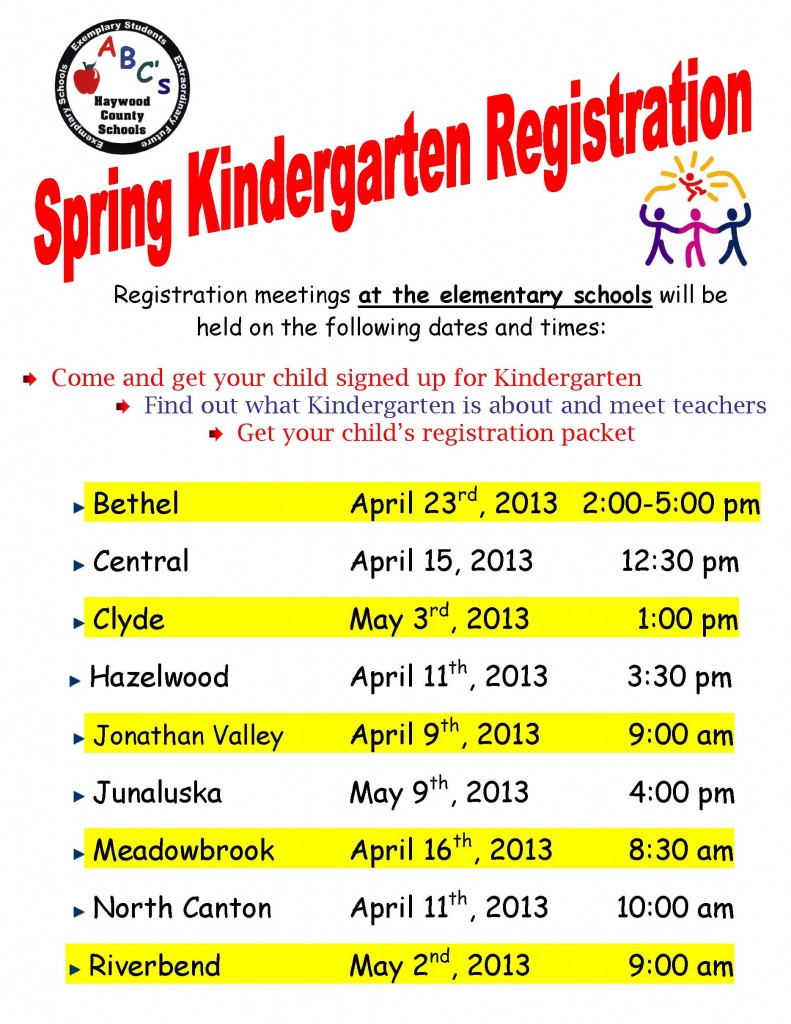 Spring Kindergarten Registration for 2013